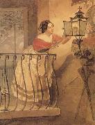 Karl Briullov An Italian Woman Lighting a lamp bfore the Image of the Madonna oil painting